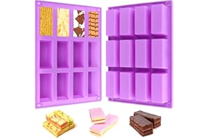 LDERFIV 2 Piezas Molde Silicona Rectangulares Moldes Silicona Moldes para Barritas Rectangular de 12 Cavidades Moldes de Barra de Cereal Para Muffins Brownies Pasteles Pan Chocolate Jabones | Púrpura