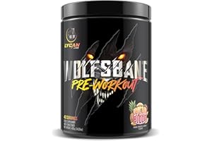 LYCAN LABS Wolfsbane PRE-Workout Powder, Energy, Performance, Focus, Pumps, Euphoria, with L-Citrulline Malate, Beta-Alanine, Juglans Regia, L-Tyrosine, 40/20 Servings (Lycan Blood - Mango, Pineapple, Orange)