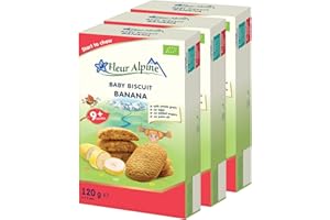 Fleur Alpine Banana Baby Biscuits - 18x2 Yummy Organic Baby Snacks for Delicious Smooth Breakfast Porridge Or Daytime Snack | Easy With Whole Grain Snack Biscuits with No Added Sugar | 9 Mths