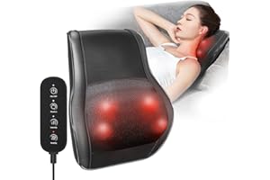 Frogetu Masażer szyi i pleców z ciepłem, masażer szyjny 3D, 4 głowice, 3 poziomy ogrzewania i wibracji, poduszka do masażu szyi, ramion i pleców do domu, biura, samochodu