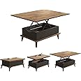 BERA DESIGN Extendable Dining Table 6-8 Seater, Lift Top Coffee Table, Extendable & Foldable Coffee Table Converts to Dining Table - 90x60x45cm with 3 Variable Height Level