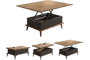 BERA DESIGN SMART FURNITURES BERA DESIGN Extendable Dining Table 6-8 Seater, Lift Top Coffee Table, Extendable & Foldable Coffee Table Converts to Dining Table - 90x60x45cm with 3 Variable Height Level