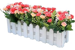 Flikool Claveles Flores Artificiales con Valla Faux Carnations Plantas Artificiales con Cerca Macetas Simulacion Falso Potted Bonsai Flor Artificial 30 * 7.5 * 15 cm (Pink)