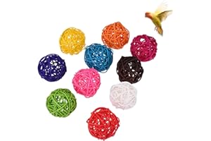 STILLWEN 10 Piezas Bolas de Ratán para Pájaros, Juguetes Agapornis Madera, Pequeños Animales Juguetes para Masticar, Bolas de Juguete para Pájaro, Loro, Conejos, Hámster, Cobayas, Periquito, Agapornis(5cm)