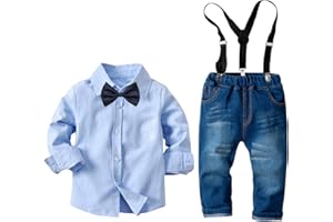 amropi Enfants Ensembles Costume de vêtements Top à Manches Longues à Carreaux et Pantalon en Jean 2-8 Ans