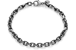 AKA Gioielli® - Męska bransoletka srebro próby 925 czarny oksydowany - 5 mm łańcuszek kotwiczny łańcuszek na rękę długość 21 cm, 21 cm, Srebro szterlingowe