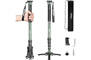 Manbily A-222 Camera Monopod with Feet, 5 Sections, 170cm, Max Load 7kg, Monopods for Cameras Extendable Portable Travel Aluminum for DSLR Canon Nikon Sony Video Camcorder (Olive Green)