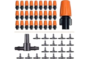 Hydrogarden50pcs Micro Spray Adjustable Flow Irrigation Drippers, Garden Adjustable Sprinkler drip Irrigation Mister Heads with 3 Tee Irrigation Misting Drip Kit