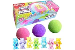 ZIMPLI KIDS ZIMPLI - 3 x Large 100g Care Bears Surprise Baff Bombz, 1 dei 7 giocattoli Care Bear da collezionare, uno per ogni bomba da bagno, figurine da collezione per bambini e bambine