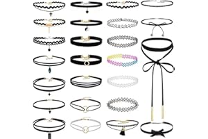 Hainue 25 Piezas Gargantillas Negras Set,Collares Góticos Ajustable Elegante Juego,Terciopelo Elástico Gargantilla Negra,Collares Negros Flocados para Mujeres, Adolescentes, Niñas