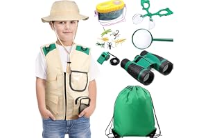 AMERTEER Kids Explorer Kit | 11-Piece Outdoor Adventure Set with Safari Vest, Hat, Binoculars, Bug Catching Kit, Butterfly Net, and Camping Tools | STEM Nature Exploration Toy for Boys & Girls