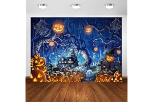 Avezano Halloween-Hintergründe für Fotografie, tote Bäume, Spukhaus, Party-Banner, Jack O'Lantern, Kürbislaterne, Halloween-Party-Dekoration, Portrait, Foto-Requisiten (2,1 x 1,5 m)
