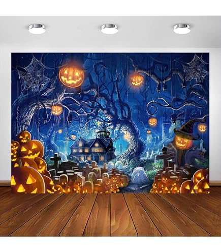 Halloween-Fotohintergrund 2,1 X 1,5 M – Motiv: Kürbis, Mond, Geisterschloss – Aus Polyester Für Party-Deko & Foto-Shootings
