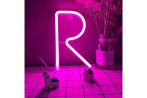 ENUOLI Lettre de lettre LED LUMIÈRE LED Lettre R Signes Pink LED Lettre Lampes de nuit Lumières 26 Alphabet Néon Lumières USB/Batterie Lettres Touche Sight Sight Sight for Home Wall Party Anniversaire Cad
