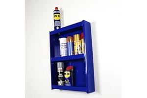 JBI Steel Wall Mount Spray Can Paint Aerosol Workshop Storage Cabinet Rack Organiser - Three Shelves with a 4cm Lip and 2 Enclosed Rack - Blue (40x10x55 cm)