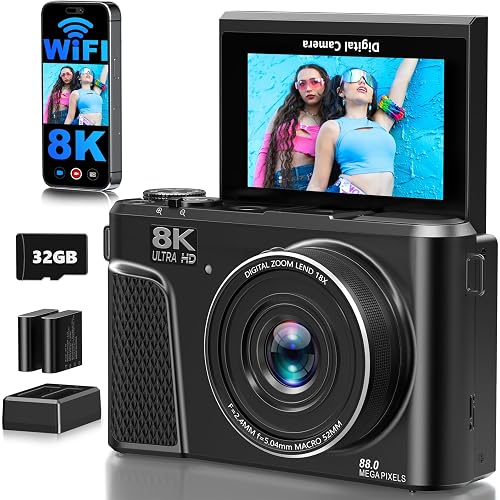 8K Digital Camera for Photography, 88MP WiFi Vlogging Camera for YouTube with 18X Digital Zoom & 3\