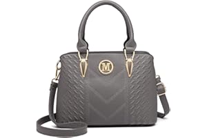 Miss Lulu Handtasche Damen,Exquisitem Handtasche Damen Mittelgroß,Lychee Muster Tasche Damen,Hochwertigem Strick Prozess Handtasche, Elegante Schultertasche Damen (Grau)