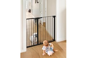 COMOMY Barriere de Securite Enfant Super Haute, 75-117cm Barriere Chien Escalier, sans Percage, Extensible, Fermeture Automatique, Monté sous Pression (Noir)