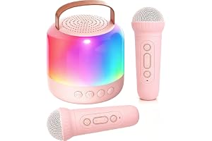 AIUNAOM Przenośna Maszyna do Karaoke z 2 Bezprzewodowymi Mikrofonami dla Dzieci, Głośnik Bluetooth ze Światłami LED i Efektami Dźwiękowymi