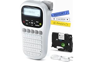 VolenGo Label Maker Machine with 12mm Laminated-Tape, Handheld Label Printer with Cable-Qwerty Keyboard, Backlit LCD Label Maker for Industrial Office Home,White