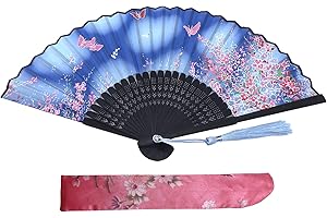 Kibon Éventails pliants, éventails en bambou avec pampille pour cadeaux d'anniversaire, danse, cosplay, fête de mariage, décoration