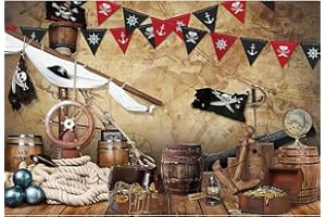 SDOTPMT 10x6.5ft Polyester Hintergrund mit Piraten-Motiv Alte hölzerne Ruder Rustikaler Holzboden Nautische Karte Shabby Barrel Hintergrund für Jungen Geburtstag Party Dekor Foto Booth Prop