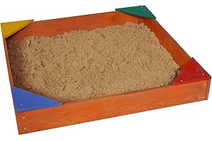 Sportspower WP-677C My First Sandpit Outdoor Kids Accessory, Wooden Sandbox Perfect for Child's Creativity Play, includes a cover and a ground liner, 90cmx90cm, For Kids aged 3+