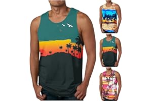 VPQILH Clearance Mens Gym Tank Tops Hawaiian Printed Vest Muscle T Shirt Sleeveless Shirts Round Neck Singlet Loose Fit Casual Undershirt Quick Dry Singlet Running Gym Fitness Sport Wear Beach Holiday Tee
