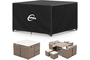 Kipiea Pokrowce na Meble Ogrodowe, Wodoszczelny, Kwadratowe Zewnątrz Okrowiec Ochronny na Stół na Krzesło Wiatroszczelny, 420D pokrowce na stół ogrodowy Anti-UV, bez łez- 125x125x71cm