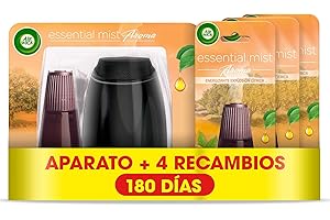 Air Wick Essential Mist - Aparato y 4 recambios de ambientador difusor aceites Esenciales para casa con Aroma a Explosión Cítrica, el Embalaje Puede Variar