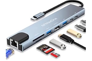 SECURITY TOYS Hub USB C 8 en 1, 10Gbps Ethernet Gigabit HDMI 4K 60Hz con PD 100W Adaptador Tipo C 3.2 Compatible con MacBook Air, Pro iPad, iPhone 16 Plus MAX, Surface, Galaxy Tab S9, Galaxy S24 Ultra, Surface ST8