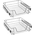 SAILUN Pull-Out Wire Baskets 500mm Wide Cabinet Slide Out Wire Storage Drawers for Kitchen, Pantry, Bathroom Cabinets, Base Larder Organiser Size: 470 * 440 * 140mm Silver Set of 2 (500mm)