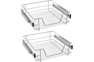 SAILUN Pull-Out Wire Baskets 500mm Wide Cabinet Slide Out Wire Storage Drawers for Kitchen, Pantry, Bathroom Cabinets, Base Larder Organiser Size: 470 * 440 * 140mm Silver Set of 2 (500mm)