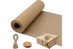 ELICNA Carta da Regalo, Rotolo di Carta Kraft Marrone, Carta Riciclata Naturale, Carta kraft con 1 Spago da 20m e 30 Etichette Rotonde Ideale per Artigianato, Fiori, Confezioni Regalo(30cm x 30m)