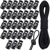 TSKDKIT Pack of 30 Cord Locks Single Hole with Elastic Threads Plastic Cord Locks 8 mm Cord Clamp Black for Ropes End Spring Toggle Stopper Slider Shoelaces Spring Buckle