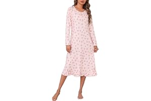 Aseniza Camisón Mujer Camisones de Manga Larga para Mujer de Invierno Ropa de Dormir Vestido Ligero y Suave para Hogar