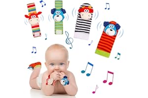 Yorgewd Bébé Poignet et Chaussettes Hochet, 4 Pcs Poignet de Bell Strap Hochets et Chaussettes Pied Bébé Chaussettes De Pied avec Jouets Ensemble Jouet d'Éveil Bébé Convient dès la Naissance