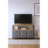 miyuhome 2 Raflı 6 &Ccedil;ekmeceli Tv Sehpası Deri &Ccedil;ekmeceli Tv &Uuml;nitesi Kitaplıklı Tv sehpası gri