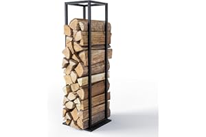 VOUNOT® Vertical Firewood Log Rack, Metal Log Store, Compact & Stable Firewood Log Holder for Indoor and Outdoor, 33 x 33 x 112 cm, Black