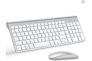 Wireless Keyboard and Mouse Ultra Slim Combo, TopMate 2.4G Silent Compact USB 2400DPI Mouse and Scissor Switch Keyboard Set with Cover, 2 AA and 2 AAA Batteries, for PC/Laptop/Windows/Mac-Silver White