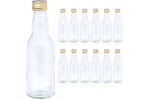 Vitrea 12 leere Glasflaschen 200ml Schraubverschluss Gold - kleine Flaschen zum Befüllen mit Deckel - für Saft, Getränke, Likör, Öl, Saucen, Sirup - 12 Stück, PP28, Kropfhals