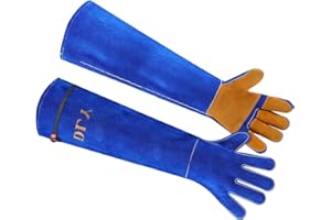 DLY gants de manutention d'animaux, gants anti-morsure - gants chat anti-morsure cuir renforcé Kevlar pour chien, chat griffé, faucon, attrape, reptile, serpent (17.7 INCH / 45CM)