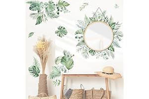 decalmile Adesivi Murali Foglie Verdi Adesivi da Parete Palma Foglie Piante Verdi Eucalipto Foglia Decorazione Murale Camera da Letto Soggiorno Ufficio