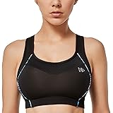 Yvette Sports Bra, Firm Support for Large Busts, Racerback, No Underwire, Padded Bra for Fitness, Jogging, Yoga, Black