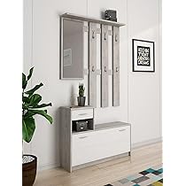 Mobile Ingresso Dmora - Appendiabiti E Consolle, 187x38x180 Cm, Quercia E Bianco - Foto 9