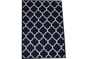 SrS Rugs® Washable Kitchen Mat Rug Hallway Runner Non Slip Multi Colour Designs (Black Trellis, 120cm x 160cm)