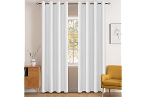 ‎YSTELLAA YSTELLAA Gardinen Vorhänge 2er Set, 140×225cm, Verdunklungsvorhänge Mit Ösen, Thermovorhang Kälteschutz Blickdicht, Schallschutz Vorhang Schlafzimmer, Outdoor Vorhang, Weiß