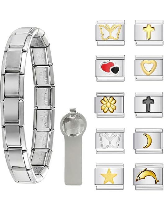 Pulsera Italiana Con Charms Desmontables - 3 Piezas De 9 Mm En Acero De Titanio | Joyería Ajustable Para Mujer