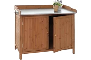 Mendler Gartenschrank mit Arbeitsplatte HWC-L69, Pflanztisch, Outdoor Tanne Holz FSC®-Zertifiziert 86x104x52cm - braun