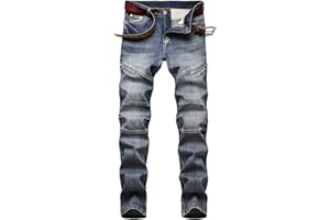 AIYINO Mens Biker Jeans Ripped Regular Straight Leg Stylish Denim Jeans All Waist